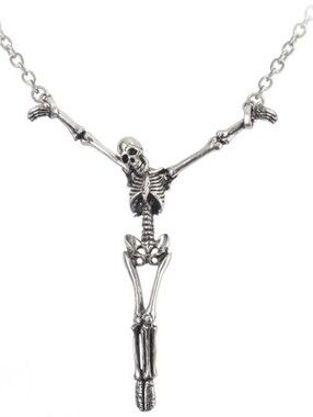 Fine English Pewter Hanging Skeleton Pendant Necklace
